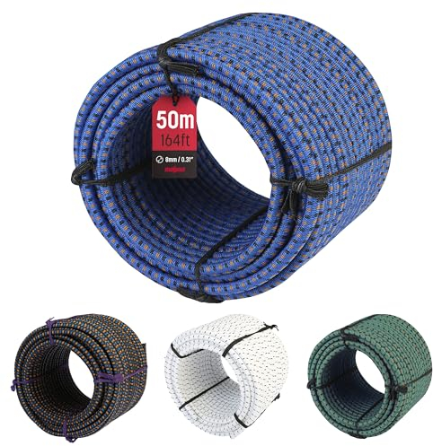 Magma Rotolo di Corda Elastica 50m | Corde Elastiche da 8 mm di Diametro per Pesca, Vela, Campeggio, e Fissaggio Teloni | Extra Forte, Per Interno, Esterno, Giardino e Auto (Blu)