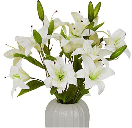 cn-Knight 6 fiori di giglio artificiali, ramo di giglio tigre lungo 58 cm con 2 fiori pieni e 1 bocciolo, fiori di lilium in lattice vero al tatto, per decorazione della casa, centrotavola e bouquet