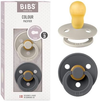 BIBS Colour Soother 2-Pack, BPA Free Dummy Pacifier, Made in Denmark, Size 3 (18+ Months), Sand/Iron