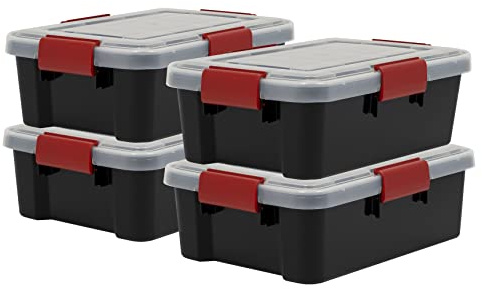 Iris Ohyama Luftdichte Kunststoff-Aufbewahrungsboxen mit Deckel, 10L, 4er-Set, Schwarz, Hermetischer wasserdichter Verschluss, Robuste Schnappverschlüsse, Stapelbar, Staubschutz, BPA-frei, AT-S