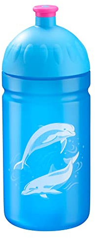 Step by Step Trinkflasche „Dolphin Pippa“, auslaufsicher, spülmaschinenfest, BPA-frei, für Schule, Kindergarten, heiße und kohlensäurehaltigen Getränke, 0,5L, grau-blau