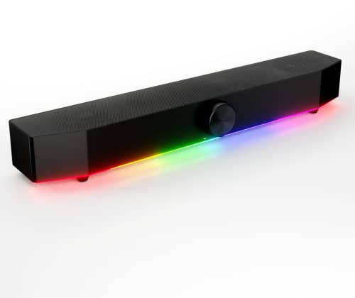 Lutad Nation Datorsoundbar för skrivbord – (trådbunden | trådlös) USB RGB spelsoundbar för PC – datorljudfält för PC med HiFi-ljud, Bluetooth 5.0, 3.5 AUX – RGB-högtalare för bildskärm – svart