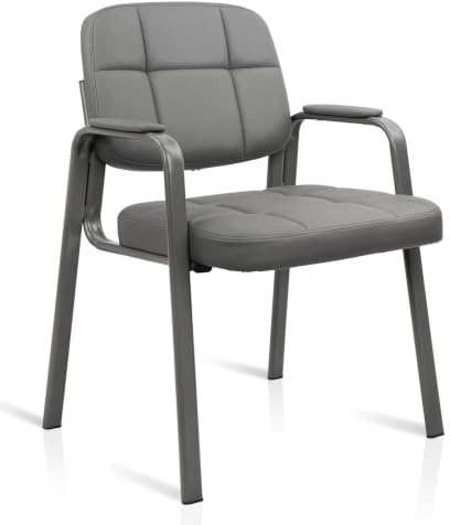 CLATINA Office Reception Guest Chairs with Bonded Leather Padded Arm Rest, Ergonomic Guest Chair for Waiting Room Lobby Meeting Church Conference School, Grey, 1 Pack