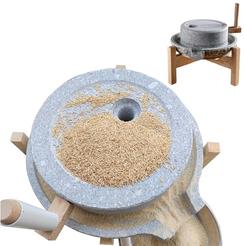Manual Stone Mill Grinder, Dry/Wet Grain Mill Machine with Wooden Frame, Natural Stone Grinding Wheat Flour, Barley, Sesame, Beans (Size : 20 x 30 cm (7 7/8 x 11 3/4))