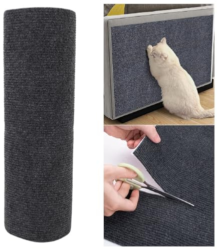 Kattskrapsmatta, Trimbar Självhäftande Kattskrapsmatta, Möbelskydd för Kattskrapstolpe Matta Täckt, 15,75 X 78,74 Tum, Lätt Att Applicera och Ta Bort, DIY Cat Pad (mörkgrå)