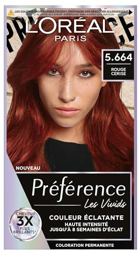 L’ORÉAL PARIS - Coloration Cheveux Permanente - Longue Durée & Lumineuse - Couvre 100% des Cheveux Blancs - Préférence Les Vivids - Nuance : Rouge Cerise (5.664)
