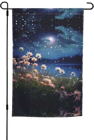 Drapeau de jardin imprimé fleurs et lune étoilée de 29 x 45 cm - Double face extérieur - Drapeau saisonnier pour décoration