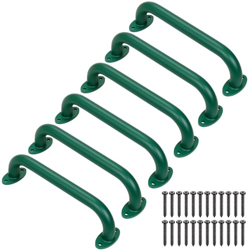SELEWARE Juego de 6 asas de seguridad verdes de 12 pulgadas, juego de manijas de metal para niños, barras de agarre para interiores y exteriores, barras de overol para casa de juegos, casa de árbo