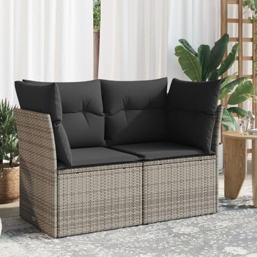 IKAYAA Sofá de Jardín de 2 plazas, Color Gris, Sofas De Terraza, Muebles Jardin Exterior, Sofa Exterior de Ratán, Incluye Cojines de Asiento y Respaldo, Ratán PE, Type-9