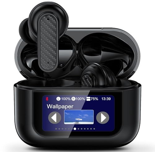 Bluetooth Kopfhörer, 2025 Neue Kopfhörer Kabellos mit Touchscreen, Bluetooth 5.4, ANC+ENC Noise Cancelling, In-Ear Buds mit Bildschirm, 3D Stereo Wireless Earbud, Hi-Fi Stereo & Touch-Steuerung, Black