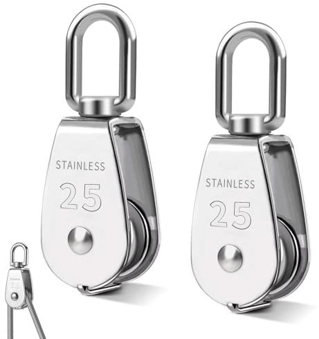 Lot De 2 M25 Poulie De Levage, Acier Inoxydable 304 Poulies, Pivotant À 360° Poulie Inox, Poulies Pour Cordes Avec 1 Roulements À Billes, Poulie De Renvoi En Acier, Charge Maximale : 150 Kg