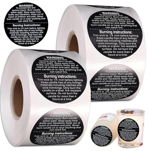Lot de 500 étiquettes d'avertissement et autocollants de sécurité pour bougies – Étiquettes rondes noires de 3,8 cm pour pots de bougies, boîtes et contenants – Autocollants de sécurité pour la