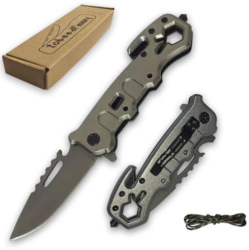 TobeedFnuuy Taschenmesser Klappmesser, Outdoor Messer mit Taschenclip, Cuttermesser, Scharf Klappbares Taschenmesser, Multifunktionswerkzeuge Glasbrecher, Flaschenöffner, Geschenk Camping (Titan)