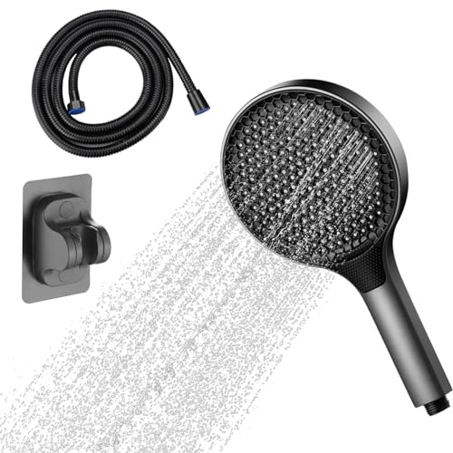 Inodiref 15CM Large High Pressure Shower Head with 3 Spray Modes Powerful Shower Heads Turbocharged Design Handheld Honeycomb Design with 1.5m Hose and Bracket for Low Water Pressure(Grey)