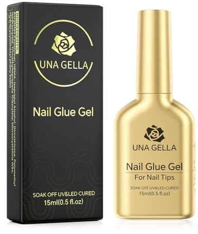UNA GELLA Colle Faux Ongles 6 en 1 Gel 15ml – Super Forte, UV/LED, Longue Tenue, Pour Capsules Claires, Ongles Acryliques, Soft Gel Tips, Base Coat & Strass