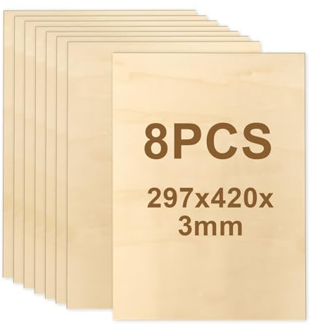 Sperrholzplatte 3 mm 420 × 300 mm – Lot de 8 panneaux en contreplaqué bouleau pour laser & CNC, surface lisse, coupes nettes – modélisme, bricolage & design