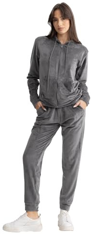 vittorio y Tuta Donna in Velluto Morbido - Tuta Sportiva Completa con Cerniera Frontale per Ginnastica e Casual (IT, Testo, XL, Regular, Regular, Grigio)
