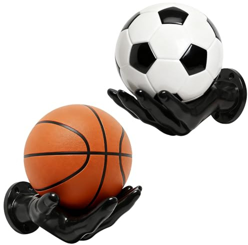 Jerhyun 2 Pezzi Scaffali a Forma di Palma, Supporto per Palloni Stabile con Viti e Chiodi Adatto Riporre Palloni da Calcio Basket（Nero）