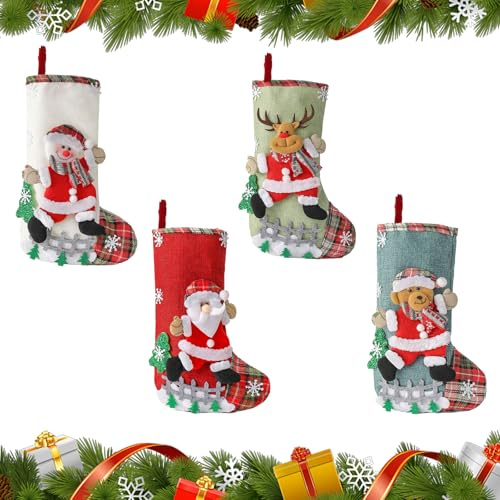 LIMEOW 4 Pcs 31x19x15cm Calcetines Navidad Chimenea, Botas Navidad Chimenea, Calcetines Navidad Ideal para Decoraciones Navideñas en Chimeneas, Árboles Navidad, Paredes, Escaleras y Lugares Similares