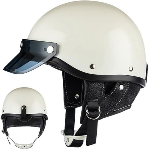 Motorcykelhjälmar herr och dam, retro öppen hjälm i tysk stil, mopedskoterhjälm för vuxna, vintage halvskal motorcykelhjälm, ECE/DOT-godkänd C,XL=59–60 cm