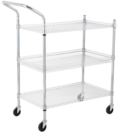 LEISULIF 3 Tier Rolling Cart, 500 LB, Kitchen Utility Cart on Wheels with Storage, Metal Wire Shelving Rolling Storage Dolly, Heavy Duty Kitchen Island Trolley, Office Organization