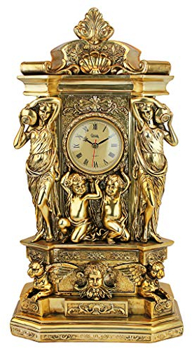 Design Toscano Chateau Chambord Klassische Kaminsimsuhr, Polyresin, gold-finish, 51 cm