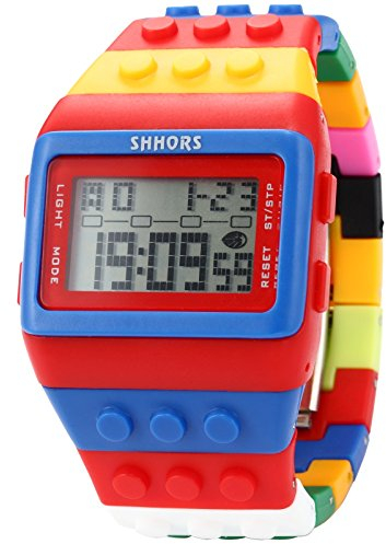 SHHORS Block Silicone LCD Digital Light Men's Ladies Sport Wrist Watch Red Blue LED090