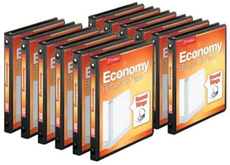 Cardinal Economy ClearVue 90602 - Raccoglitore a 3 anelli rotondi, per scuola e ufficio, 1,3 cm, contiene 125 fogli, antiaderente, colore nero, confezione da 12