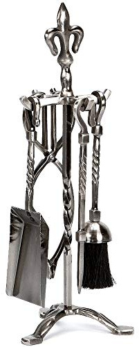 FIRE VIDA Fleur De Lys Fire Companion Set, Metal, Pewter, Piece of 5