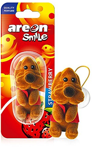 Areon Smile Car Air Freshener Strawberry Funny Hanging Brown Dog Home 3D Pack of 1