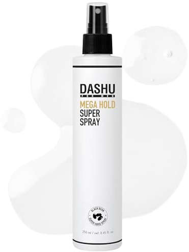 DASHU Mega Hold Super Hair Spray 8.45 fl oz – Ultra-Strong Fixation, Hairspray for Women & Men, Dryness Prevention, Natural Finish, Easy Wash-Out