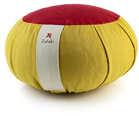 Zafuki, Zafu meditación redondo desenfundable, TIBETANO, cojín yoga, tejido 100% algodón, relleno cáscara espelta ecológica