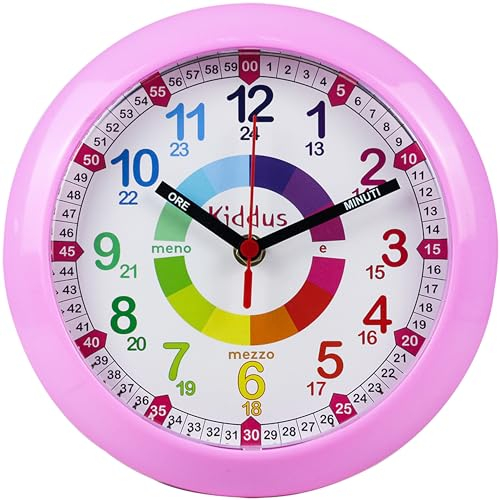 Kiddus Horloge Murale Éducative pour Enfants, Garçon, Fille. Time Teacher Analogique avec Exercices. Mécanisme en Quartz Silencieux.