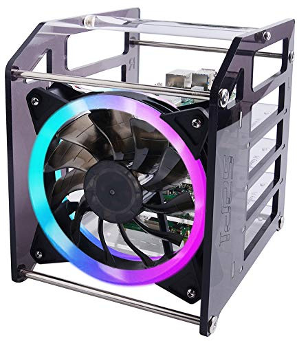 GeeekPi Raspberry Pi Cluster Gehäuse, Raspberry Pi Rack Gehäuse mit Lüfter 120 mm RGB LED 5 V für RPi 4B/3B+/3B/2B/B+ und Jetson Nano (4-lagig)