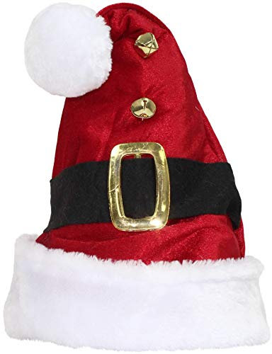 Rammento Christmas Santa Hat Adult Unisex Red Velvet White Fur Pompom Jingle Bell Elf (1)
