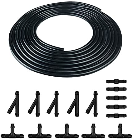 Durite Lave Glace, Raccord Tuyau Lave Glace, 5m Tuyau de Liquide de Lave-glace, Tuyau Essuie Glace Kit Caoutchouc avec 15 Pièces Bec Joint Ensemble Flexible Gicleur de Pompe