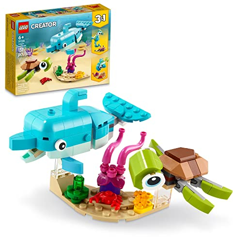 LEGO Creator 3-in-1 Dolphin and Turtle 31128 Building Kit; Features a Baby Dolphin and Baby Sea Turtle; Creative Gift for Kids Aged 6+ Who Love Imaginative Play (137 Pieces)