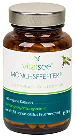 Vitalsee MÖNCHSPFEFFER 10 – 180 vegane Kapseln – Vitex agnus-castus Fruchtextrakt – glutenfrei, laktosefrei, ohne Zusätze – im Glas