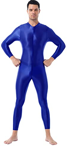 CHICTRY Herren Wetlook Bodysuit Ganzkörper Ganzkörperanzug Öl Glänzend Overall Jumpsuit Schlafanzug Thermounterwäsche Set Zentai Kostüm Mit Reißverschluss Blau One Size