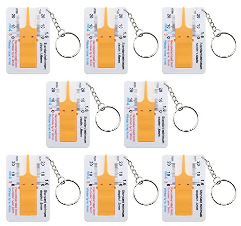 YINETTECH 8PCS Tyre Tread Depth Gauge 0-20 mm Tire Ruler Portable Tyre Tread Checker with Keychain for Car Motorcycle Truck Caravan Trailer Wheel Plastic Measurement Tool
