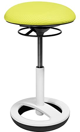TOPSTAR Sitness Bob, sgabello ergonomico da lavoro, sgabello da ufficio con effetto oscillante, altezza del sedile, anello in alluminio, verniciato bianco, rivestimento in tessuto, giallo-verde