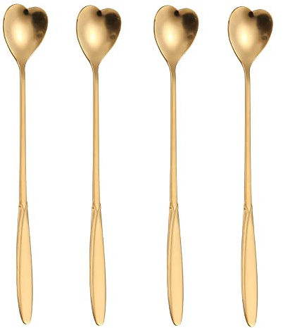 16-Piece Heart-Shaped Gold Stainless Steel 7-Inch Long Handle Coffee & Tea Spoon Set