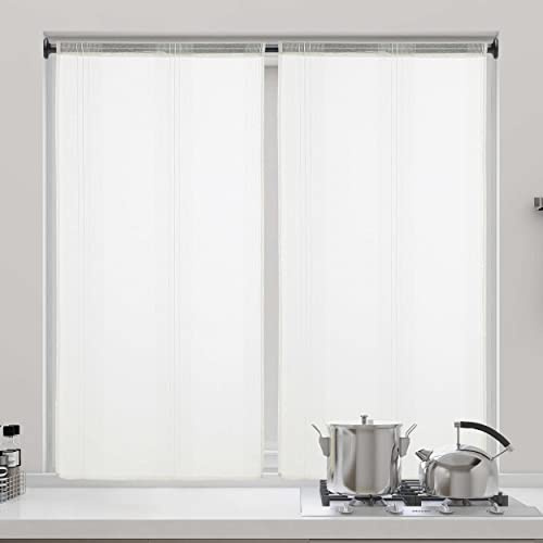 DALINA Textil - Cortina Cocina translúcida 45x120cm, Visillo para Cocina, Comedor, Marco de Puerta 2 Pieza Tejido Gasa Finas Diseño Milrayas 45x120cm Blanco