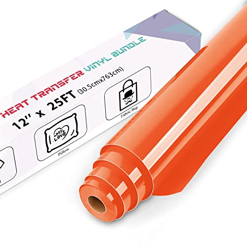 IModeur 25 Ft Orange Heat Transfer Vinyl — 30.5 x 763 cm Iron on Vinyl for Fabric, PET Backing HTV Roll for T-Shirts, Clothes, Hats, Bags and Other Textiles, Easy to Weed