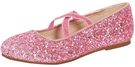 Lora Dora Balletskor för flickor med glitter, för barn, platta, med elastiska remmar, ballerinafestskor, bröllop, brudtärneskor, rosa, 32 EU