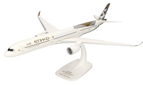 Herpa Snap-Fit flygplansmodell Etihad Airways Airbus A350-1000 - A6-XWC, miniatyr i skala 1:200, samlarobjekt, modell med ställ, plast
