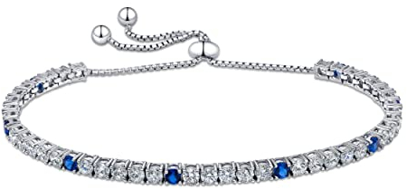 Amberta Lumini Damen 3 mm Tennis Armband aus 925 Sterling Silber mit Zirkonia: Simulierter Saphir