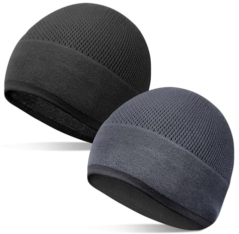 Skull Cap Bamboo Knit Hat for Men Women, Lightweight Breathable Summer Beanie Sleep Cap, Moisture Wicking Helmet Liner for Running Cycling, Gift for Cancer Patients (Black/Graphite)
