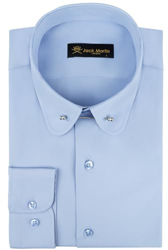 Jack Martin Camicia da Uomo con Colletto Club con Spilla | Camicie da Uomo Eleganti da Business, Formali e Casual a Maniche Lunghe (Simplice Blu, S)