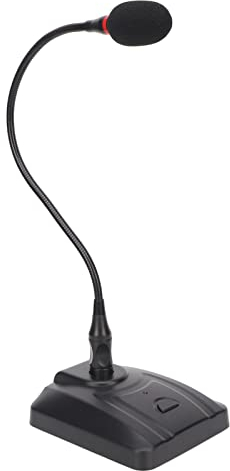 Wisoqu Micrófono de cuello de cisne, micrófono de escritorio con cable de 6,35 mm con cierre a presión, antiinterferencia, micrófono de condensador ajustable para conferencias de radiodifusión,